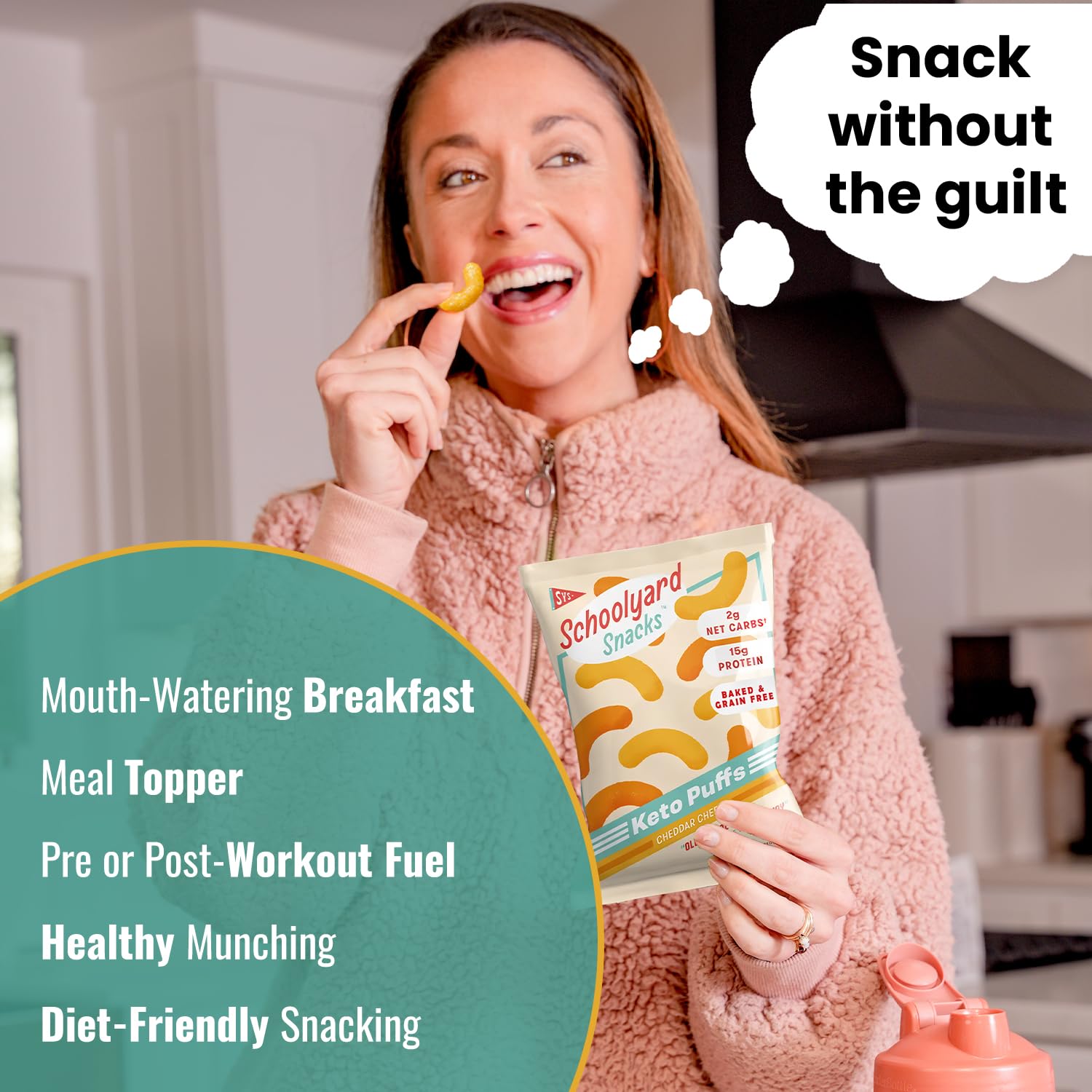 Schoolyard Keto Snacks - Cheddar Cheese - 15g Protein Puffs, Low Carb, Low Sugar - Gluten Free, Healthy & Diabetic Friendly, High Protein, Low Calorie snacks for Kids & Adults, USA Made, 12 Pack - Fresh Hearth