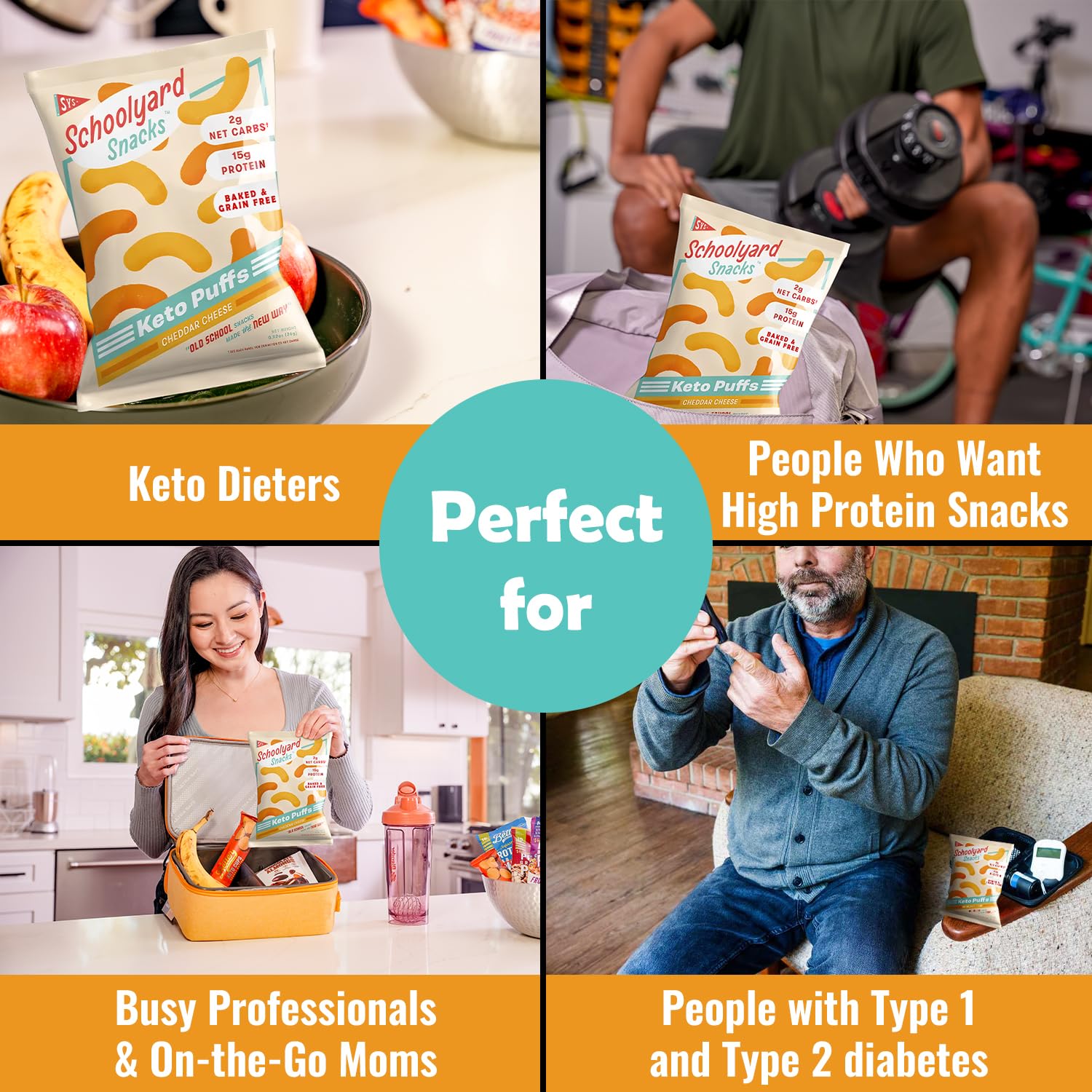 Schoolyard Keto Snacks - Cheddar Cheese - 15g Protein Puffs, Low Carb, Low Sugar - Gluten Free, Healthy & Diabetic Friendly, High Protein, Low Calorie snacks for Kids & Adults, USA Made, 12 Pack - Fresh Hearth