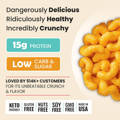 Schoolyard Keto Snacks - Cheddar Cheese - 15g Protein Puffs, Low Carb, Low Sugar - Gluten Free, Healthy & Diabetic Friendly, High Protein, Low Calorie snacks for Kids & Adults, USA Made, 12 Pack - Fresh Hearth