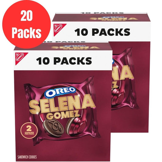 Selena Gomez OREO Cookies, Chocolate and Cinnamon Creme, Limited Edition, 2 bags - 20 Snack Packs (2 Cookies Per Pack) - Fresh Hearth