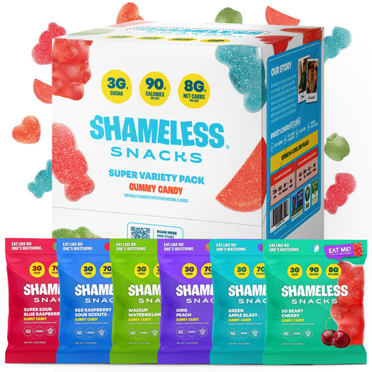Shameless Snacks - Healthy Low Calorie Snacks, Low Carb Keto Gummies (Gluten Free Candy) - 6 Pack Super Variety Pack - Fresh Hearth