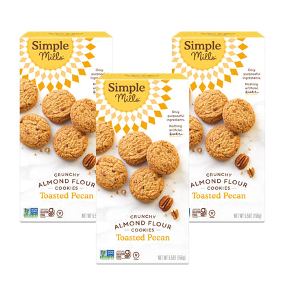 Simple Mills Almond Flour Crunchy Cookies, Toasted Pecan - Gluten Free, Vegan, Healthy Snacks, Made with Organic Coconut Oil, 5.5 Ounce (Pack of 3) - Fresh Hearth