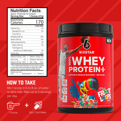 Six Star Whey Protein Powder Plus - Muscle Building & Recovery Formula with Whey Isolate Powder, BCAAs, 30g Protein, Immune Support - Post - Workout Supplement - Kellogg’s Froot Loops Flavor, 1.8 lbs - Fresh Hearth