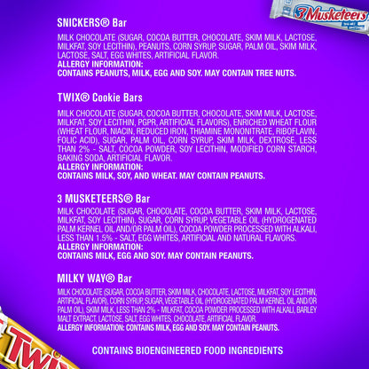 SNICKERS, TWIX, MILKY WAY & 3 MUSKETEERS Individually Wrapped Variety Pack Full Size Milk Chocolate Halloween Candy Bars Assortment, 33.31 oz, 18 Bars Bulk Candy Box - Fresh Hearth