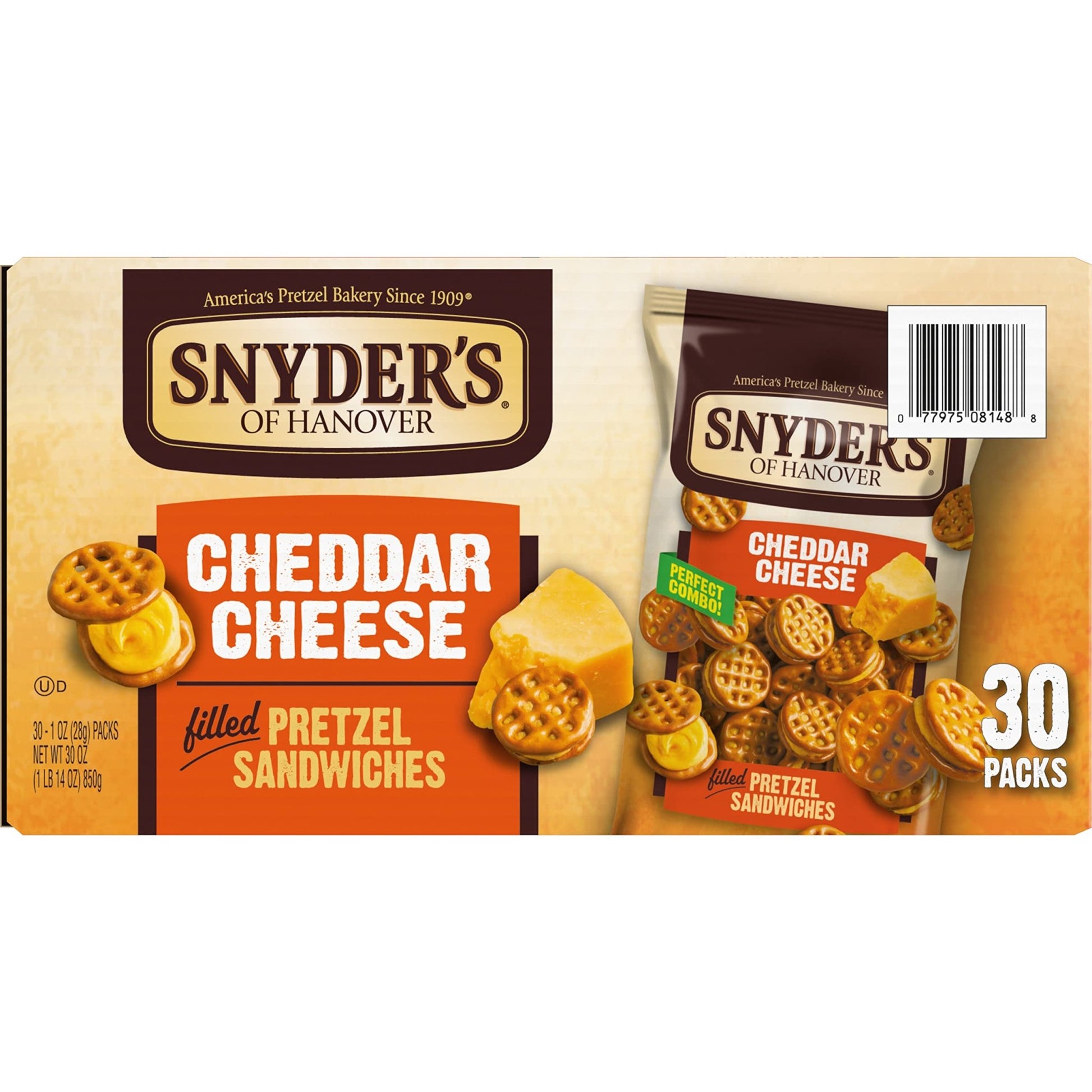 Snyder's of Hanover Pretzel Sandwiches, Cheddar Cheese, Snack Packs, 30 Ct - Fresh Hearth