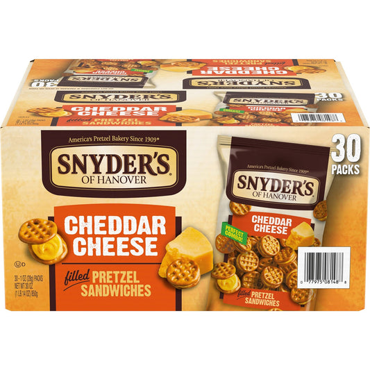Snyder's of Hanover Pretzel Sandwiches, Cheddar Cheese, Snack Packs, 30 Ct - Fresh Hearth