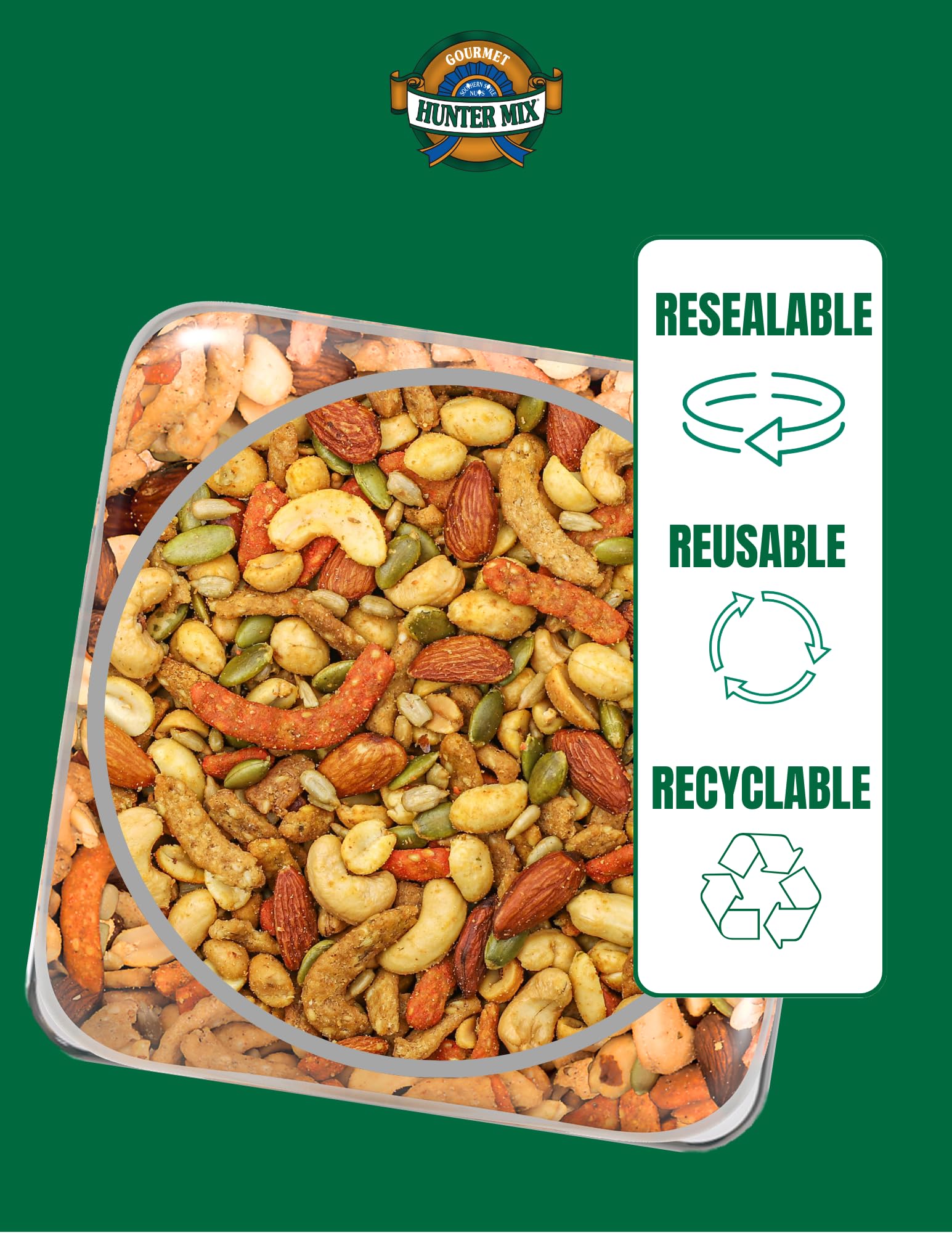 Southern Style Nuts Gourmet Hunter Bulk Trail Mix, 23 oz (Pack of 1), Sesame Sticks, Roasted Peanuts, Sunflower Kernels, Almonds, Cashews & Pepitas, Mixed Nuts, Snacks for Adults & Kids - Fresh Hearth