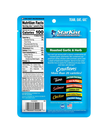 StarKist Chicken Creations, Roasted Garlic & Herb - 2.6 oz Pouch, Pack of 12 - Fresh Hearth