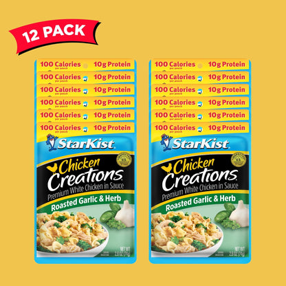 StarKist Chicken Creations, Roasted Garlic & Herb - 2.6 oz Pouch, Pack of 12 - Fresh Hearth