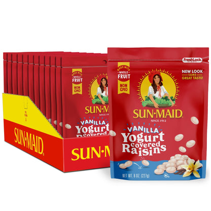 Sun - Maid Vanilla Yogurt Coated Raisins - (12 Pack) 8 oz Resealable Bag - Yogurt Covered Dried Fruit Snack for Lunches and Snacks - Fresh Hearth