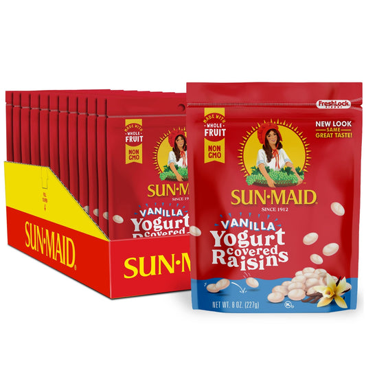 Sun - Maid Vanilla Yogurt Coated Raisins - (12 Pack) 8 oz Resealable Bag - Yogurt Covered Dried Fruit Snack for Lunches and Snacks - Fresh Hearth