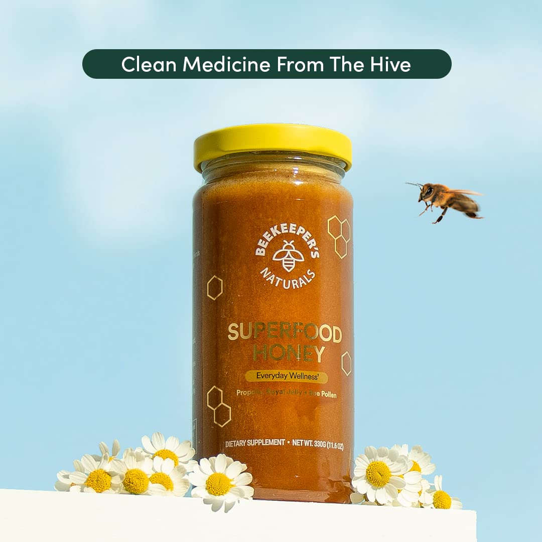 Superfood Honey by Beekeeper's Naturals - Bee Pollen, Royal Jelly, Propolis, Honey - Natural Energy, Immune Support, Mental Clarity, Athletic Performance (4.4 oz) - Fresh Hearth