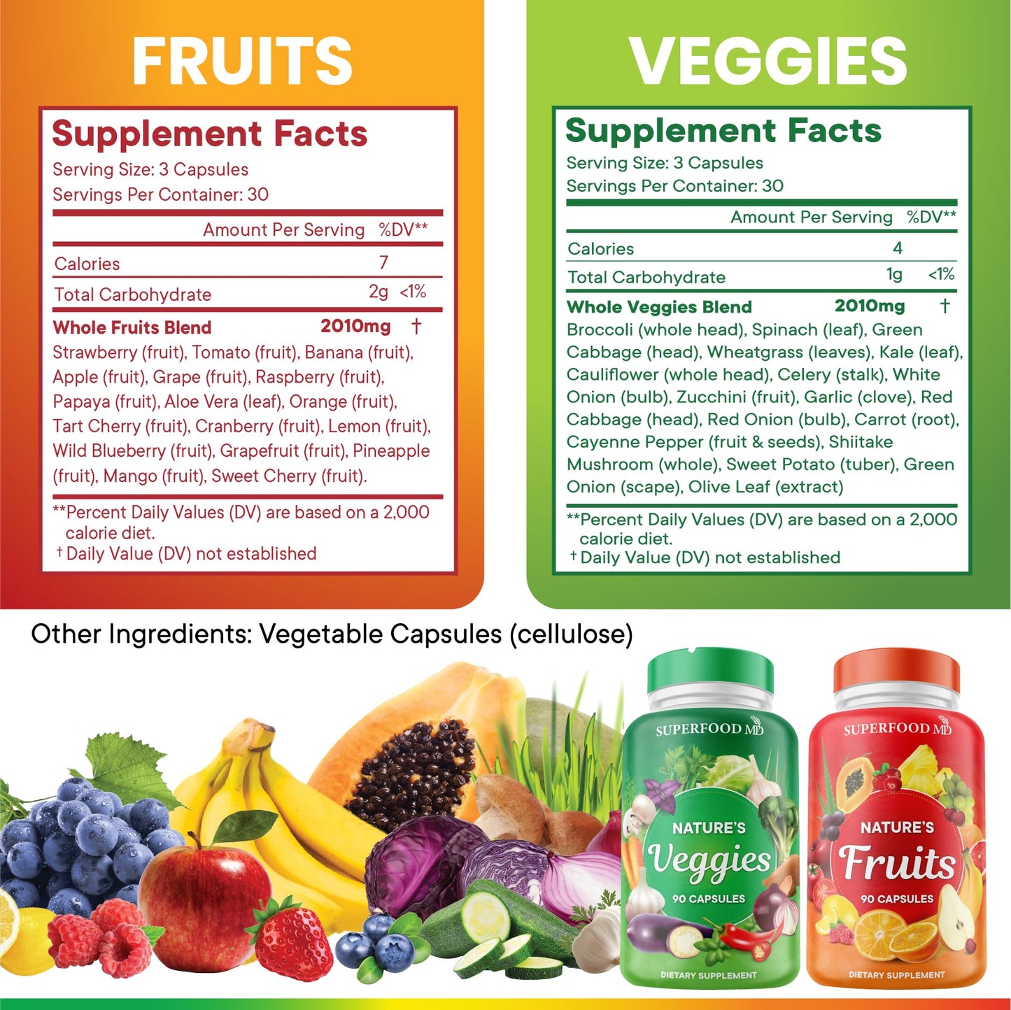Superfood MD Fruits & Veggies Supplement - Whole Food Natural Superfoods - Supports Energy Levels, with Aloe Vera - Soy Free - 90 Count (Pack of 2) - Fresh Hearth