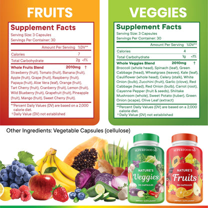 Superfood MD Fruits & Veggies Supplement - Whole Food Natural Superfoods - Supports Energy Levels, with Aloe Vera - Soy Free - 90 Count (Pack of 2) - Fresh Hearth