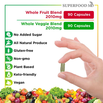Superfood MD Fruits & Veggies Supplement - Whole Food Natural Superfoods - Supports Energy Levels, with Aloe Vera - Soy Free - 90 Count (Pack of 2) - Fresh Hearth