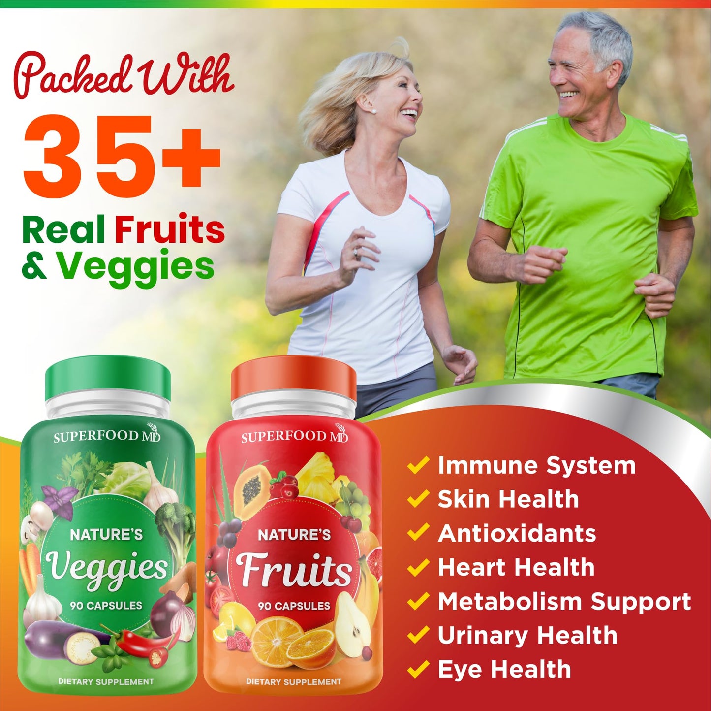 Superfood MD Fruits & Veggies Supplement - Whole Food Natural Superfoods - Supports Energy Levels, with Aloe Vera - Soy Free - 90 Count (Pack of 2) - Fresh Hearth