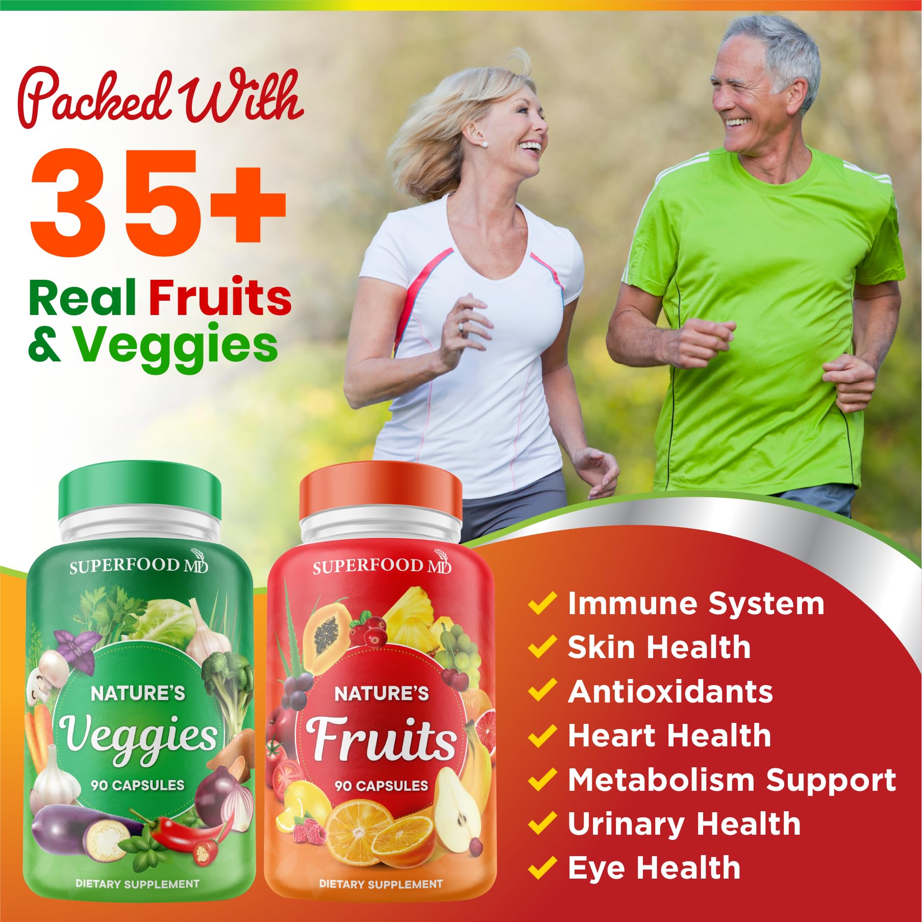 Superfood MD Fruits & Veggies Supplement - Whole Food Natural Superfoods - Supports Energy Levels, with Aloe Vera - Soy Free - 90 Count (Pack of 2) - Fresh Hearth