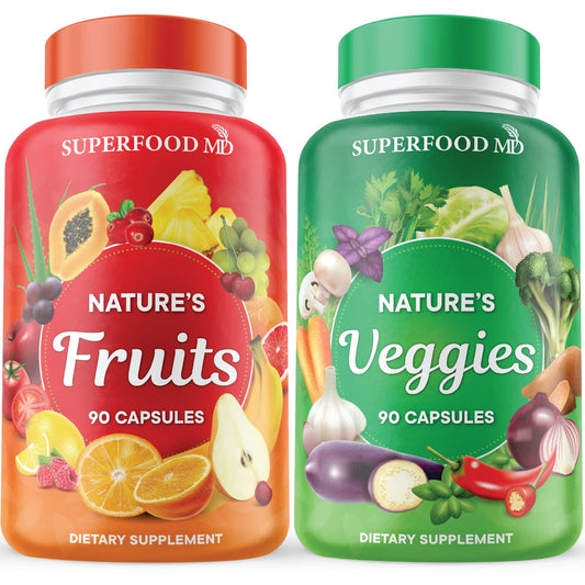 Superfood MD Fruits & Veggies Supplement - Whole Food Natural Superfoods - Supports Energy Levels, with Aloe Vera - Soy Free - 90 Count (Pack of 2) - Fresh Hearth