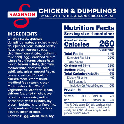 Swanson Canned Chicken and Dumplings With White and Dark Chicken Meat, 10.5 OZ Can (Case of 12) - Fresh Hearth