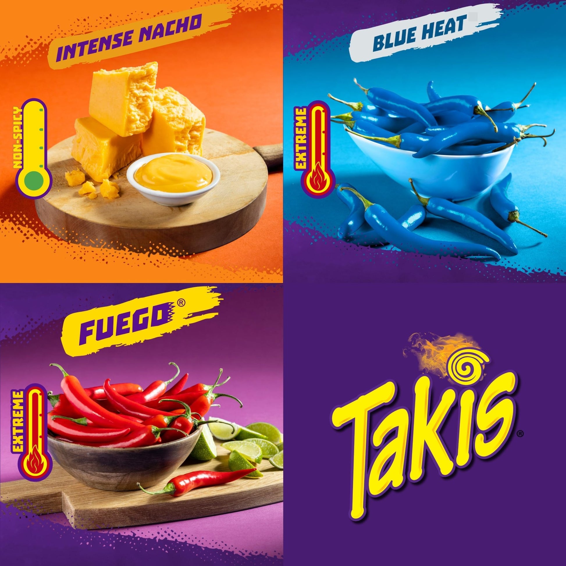 Takis 18 pc / 1 oz Hero Variety Pack, Assorted Flavored Mixed Rolled Tortilla Chips – (8) Fuego, (6) Blue Heat, (4) Intense Nacho - Fresh Hearth