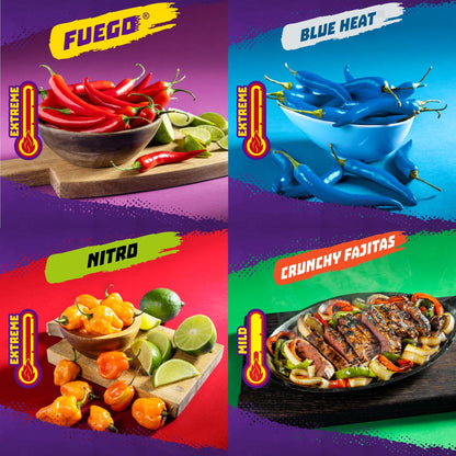 Takis 18 pc / 1 oz Variety Pack, Assorted Flavored Mixed Rolled Tortilla Chips – (5) Fuego, (5) Blue Heat, (4) Nitro, (4) Crunchy Fajitas - Fresh Hearth