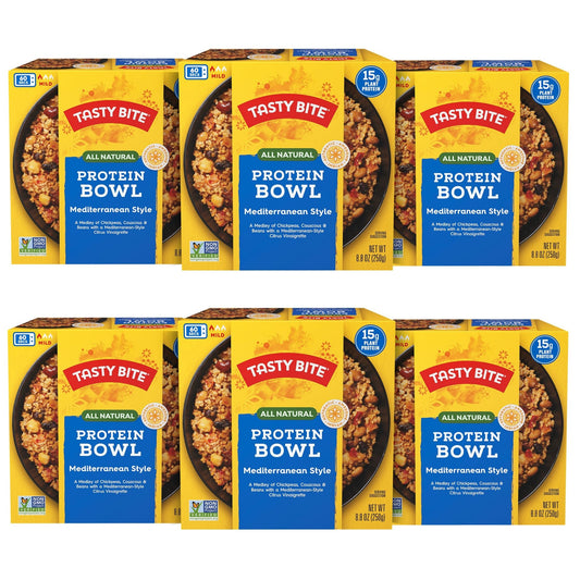 TASTY BITE Mediterranean Protein Bowl, 8.8 Ounce, Pack of 6, Ready to Eat, Microwaveable, Vegan, 14 Grams Plant Protein - Fresh Hearth