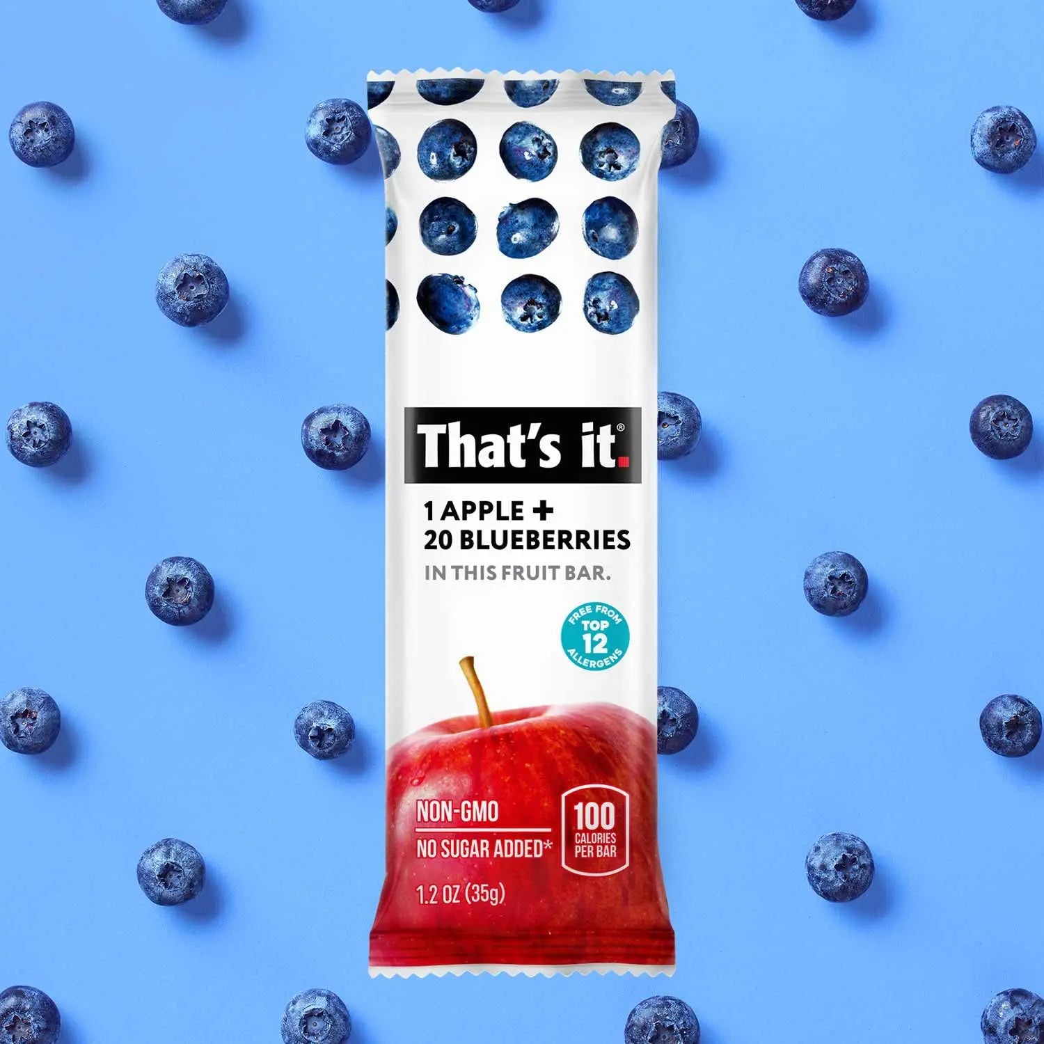 That's it. Apple + Blueberry 100% Natural Real Fruit Bar, Best High Fiber Vegan, Gluten Free Healthy Snack, Paleo for Children & Adults, Non GMO No Sugar Added, No Preservatives Energy Food (12 Pack) Apple Blueberry fruit bar - Fresh Hearth