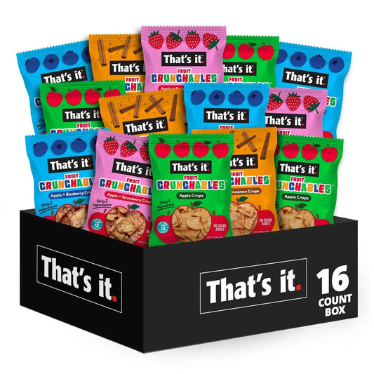 That's it. Fruit Crunchables Variety Pack, Fruit Snacks for Kids, 100% Fruit Crisps, Plant - Based, Non - GMO, Gluten - Free, No Sugar Added (16 Pack) - Fresh Hearth