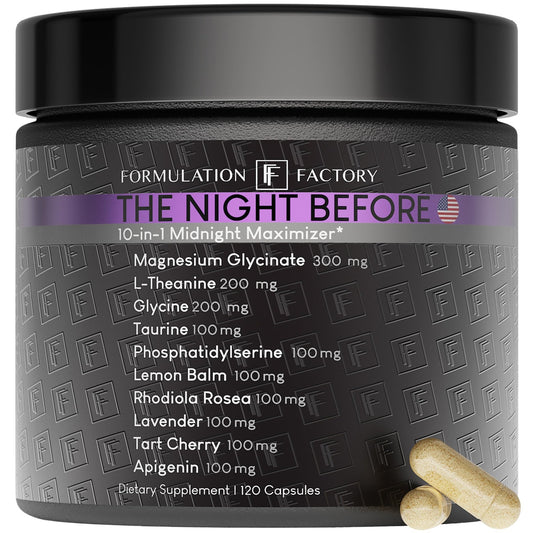 The Night Before 10 - in - 1 Midnight Maximizer Sleep Aid, Stress Relief, Cognition, Relaxation, Recovery, Focus, Magnesium Glycinate, L - Theanine & More, (120 Capsules – 2 Month Supply) - Fresh Hearth
