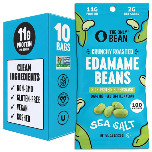 The Only Bean Crunchy Dry Roasted Edamame Snacks (Sea Salt), Keto Snack Food, High Protein (11g) Healthy Snacks, Low Carb Gluten Free Office Vegan Food 100 Calorie Snack Pack, 0.9oz 10 Pack - Fresh Hearth