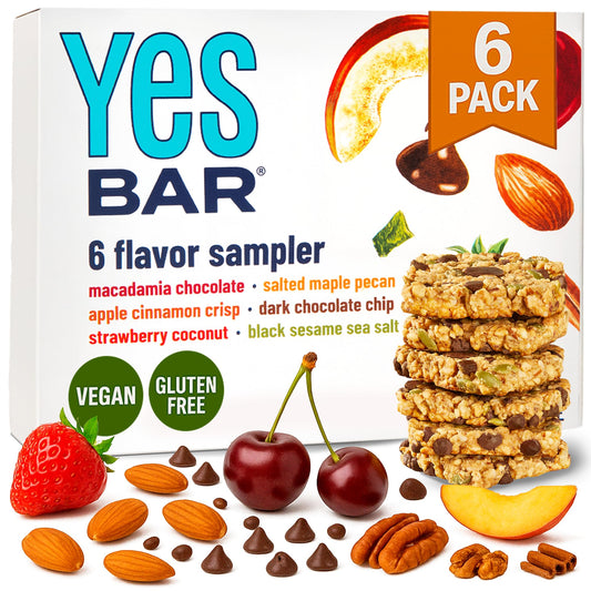The YES Bar – Six Flavor Variety Pack – Plant Based Protein, Decadent Snack Bar – Vegan, Paleo, Gluten Free, Dairy Free, Low Sugar, Healthy Snack, Breakfast, Low Carb, Keto Friendly (Pack of 6) - Fresh Hearth