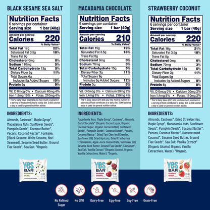 The YES Bar – Six Flavor Variety Pack – Plant Based Protein, Decadent Snack Bar – Vegan, Paleo, Gluten Free, Dairy Free, Low Sugar, Healthy Snack, Breakfast, Low Carb, Keto Friendly (Pack of 6) - Fresh Hearth