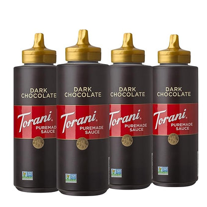Torani Puremade Dessert & Drink Sauce Variety Pack, Chocolate Caramel, Dark Chocolate, White Chocolate & Caramel, 16.5 fl oz (Set of 4) - Fresh Hearth