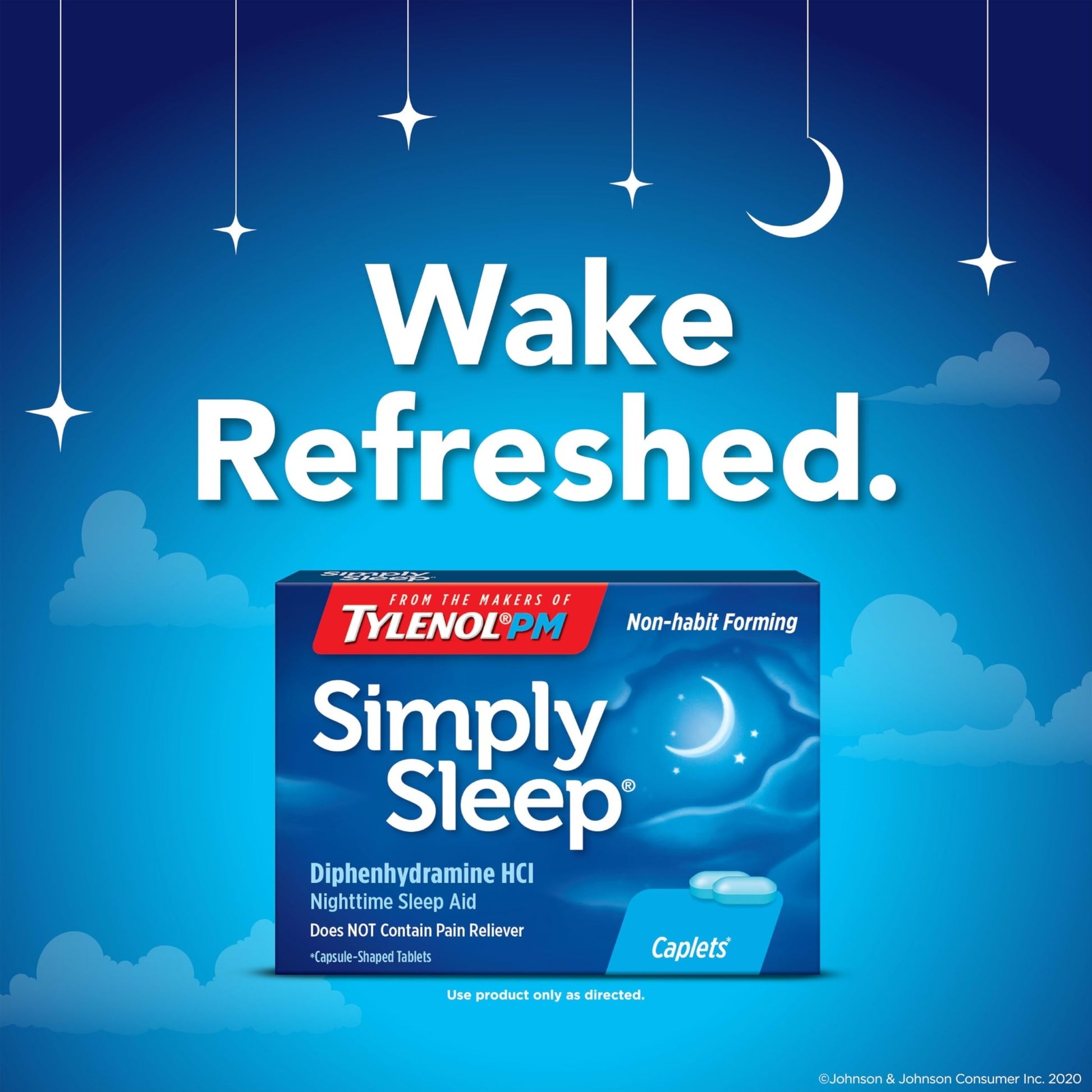 Tylenol Simply Sleep Nighttime Sleep Aid Caplets, 25 mg Diphenhydramine HCl, Non - Habit Forming Sleep Aid for Adults, 100 Count - Fresh Hearth