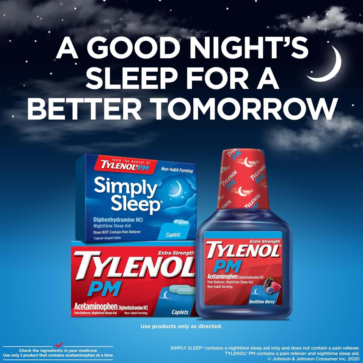 Tylenol Simply Sleep Nighttime Sleep Aid Caplets, 25 mg Diphenhydramine HCl, Non - Habit Forming Sleep Aid for Adults, 100 Count - Fresh Hearth