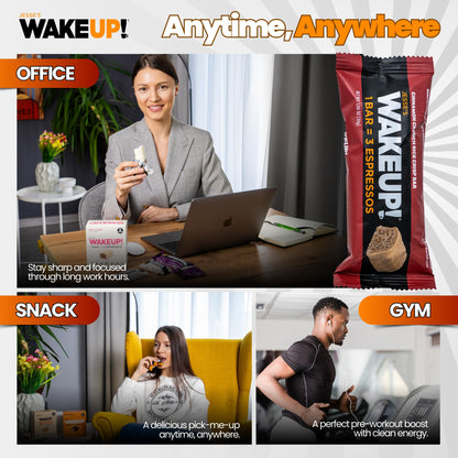 WAKE UP! Caffeinated Protein Bars – VARIETY PACK - 6 Flavors (Chocolate, Caramel, Mint Chocolate, Vanilla Creme, Cinnamon Crunch, Peanut Butter) – Proprietary Blend with 350mg Caffeine (1 Bar = 3 Espressos) – Gluten - Free, Vegetarian, Kosher – Boosts Focus - Fresh Hearth