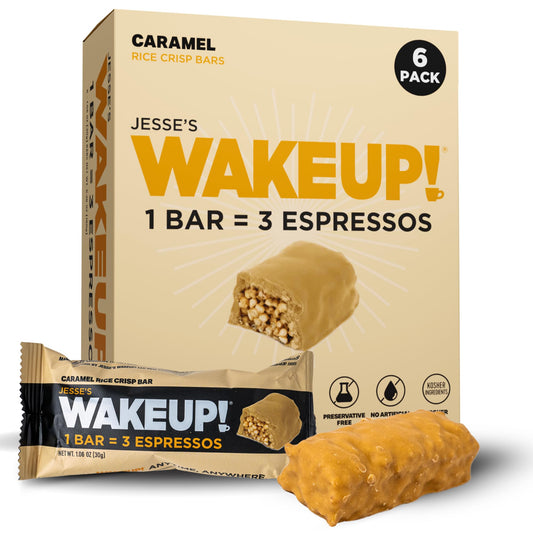 WAKE UP! Caramel Caffeinated Protein Bars – Proprietary Blend with 350mg Natural Caffeine (1 Bar = 3 Espressos) – Gluten - Free, Vegetarian, Kosher – Energy Snack for Focus & Clarity – 6 Pack - Fresh Hearth