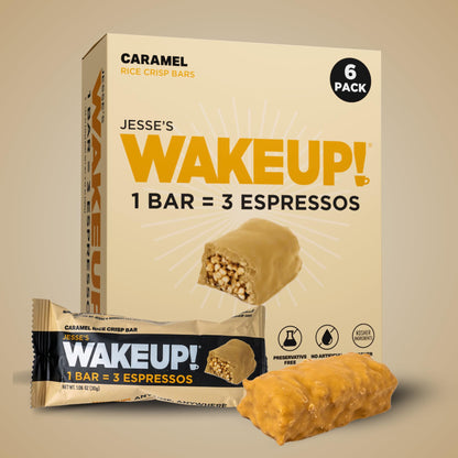 WAKE UP! Caramel Caffeinated Protein Bars – Proprietary Blend with 350mg Natural Caffeine (1 Bar = 3 Espressos) – Gluten - Free, Vegetarian, Kosher – Energy Snack for Focus & Clarity – 6 Pack - Fresh Hearth
