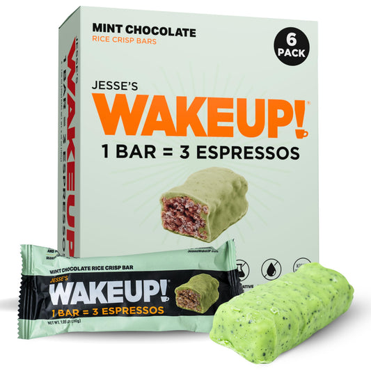 WAKE UP! Mint Chocolate Caffeinated Protein Bars – Proprietary Blend with 350mg Natural Caffeine (1 Bar = 3 Espressos) – Gluten - Free, Vegetarian, Kosher – Energy Snack for Focus & Clarity – 6 Pack - Fresh Hearth