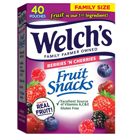 Welch's Fruit Snacks, Berries 'N Cherries, Individual Single Serve Bags, 0.8 oz (Pack of 40) - Fresh Hearth