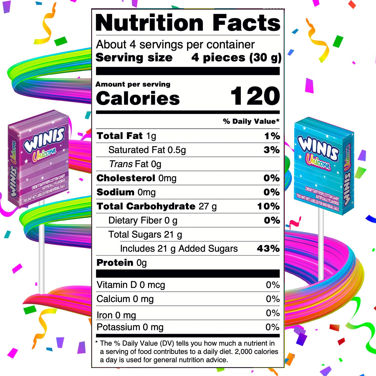 Winis Unicorn | Chewy Taffy Pops | Cotton Candy Flavored | Sharing Size 4.3 Oz Bag - 15 Pieces - 2 packs | Gifts, Holiday, Parties, Concessions, Pantry, Non - Melting, Party - Fresh Hearth
