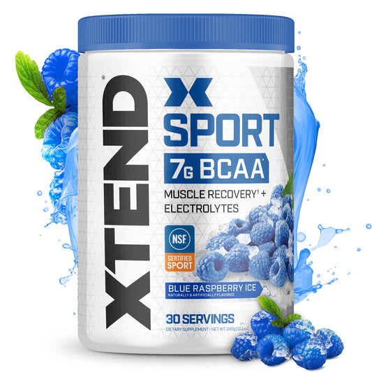 XTEND Sport BCAA Powder Blue Raspberry Ice - Electrolyte Powder for Recovery & Hydration with Amino Acids - 30 Servings - Fresh Hearth