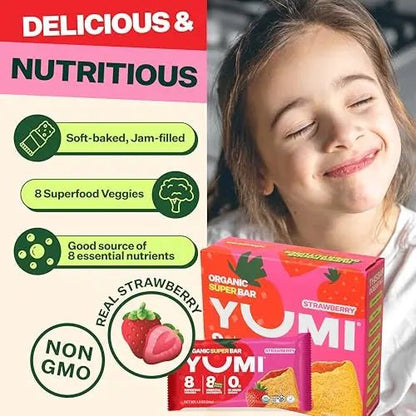 YUMI Organic Breakfast Superbar, Gluten - Free, No Added Sugar, 7+ Vegetables, Soft - Baked Crust, Healthy Snack Bars for Kids, School Safe, Healthy Alternative to Granola Bars or Cereal Bars, Strawberry (30ct) - Fresh Hearth