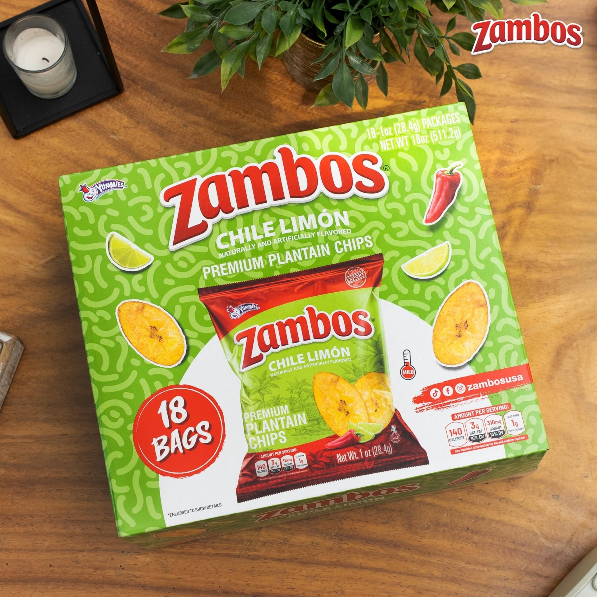 Zambos Plantain Chips Chile Limon Multipack, 1 oz Bags (Pack of 18) - Fresh Hearth