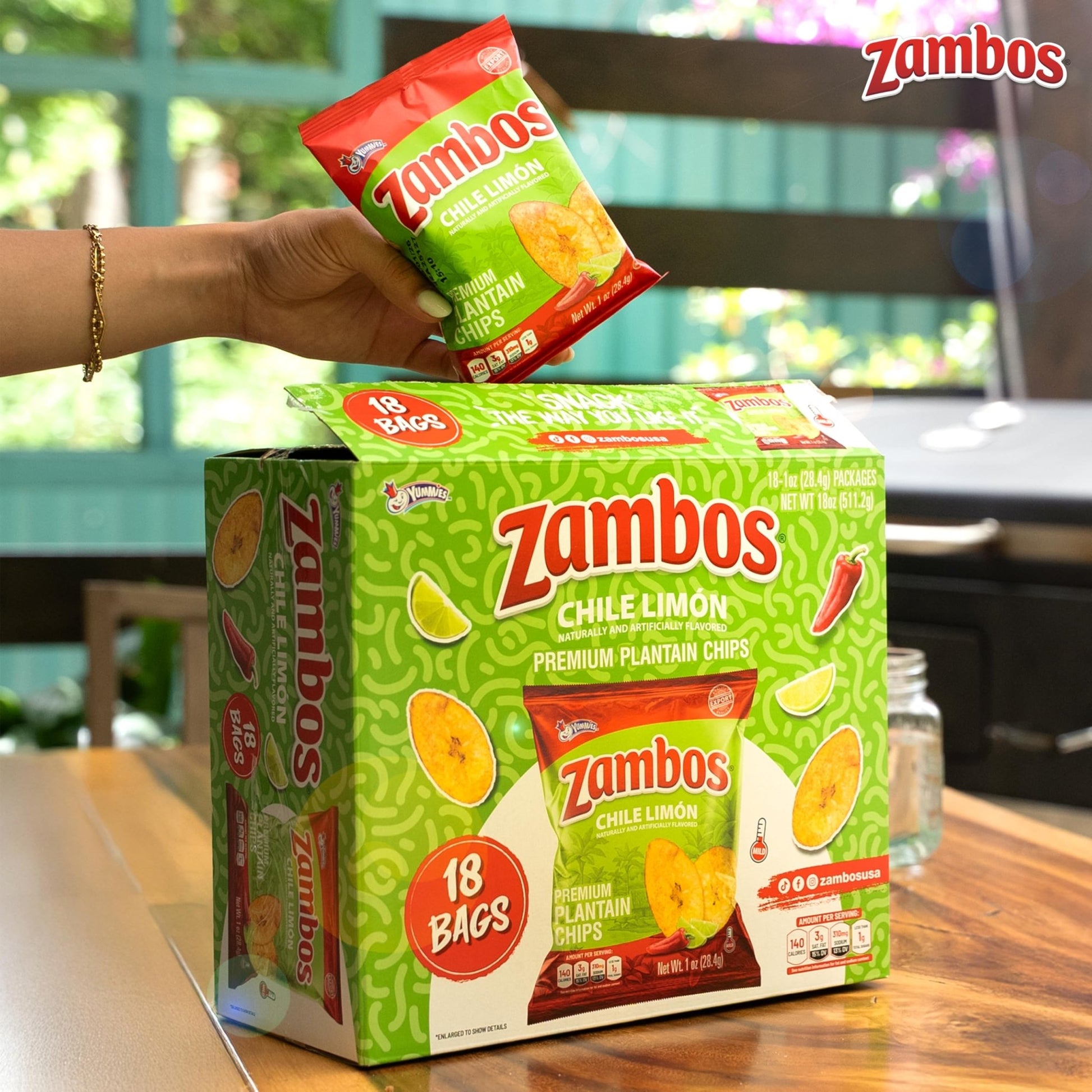 Zambos Plantain Chips Chile Limon Multipack, 1 oz Bags (Pack of 18) - Fresh Hearth