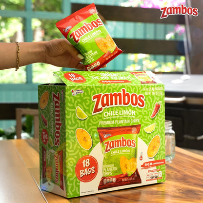 Zambos Plantain Chips Chile Limon Multipack, 1 oz Bags (Pack of 18) - Fresh Hearth