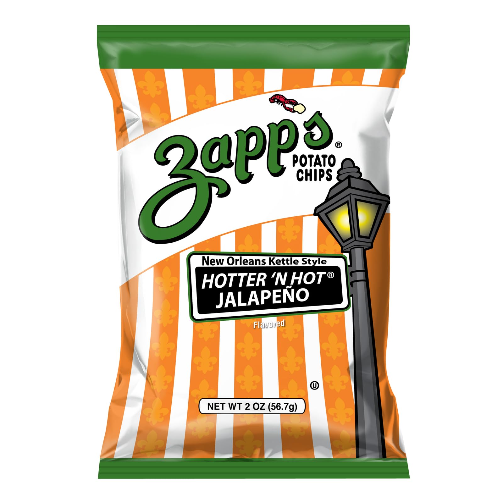 Zapp’s New Orleans Kettle - Style Potato Chips Hotter â€˜n Hot Jalapeno Flavor (2 oz Bags, 25 Count), Crunchy Chips with a Spicy Kick, Perfect On - The - Go, Gluten Free Snack - Fresh Hearth