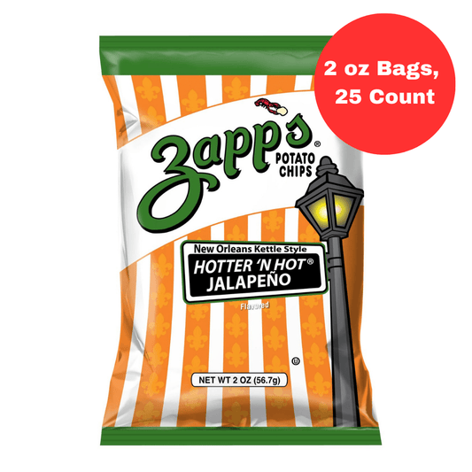Zapp’s New Orleans Kettle - Style Potato Chips Hotter â€˜n Hot Jalapeno Flavor (2 oz Bags, 25 Count), Crunchy Chips with a Spicy Kick, Perfect On - The - Go, Gluten Free Snack - Fresh Hearth