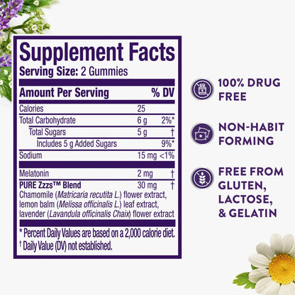 ZzzQuil PURE Zzzs Melatonin Gummies, Sleep Aid, Melatonin 2mg, with Chamomile & Lavender, Melatonin Sleep Gummies, Sleep Aids for Adults, Wildberry Vanilla Flavored, 72 Sleep Gummies - Fresh Hearth