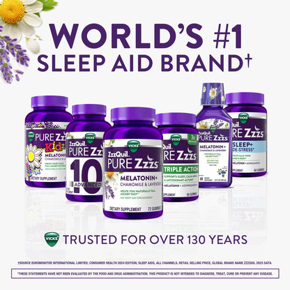 ZzzQuil PURE Zzzs Melatonin Gummies, Sleep Aid, Melatonin 2mg, with Chamomile & Lavender, Melatonin Sleep Gummies, Sleep Aids for Adults, Wildberry Vanilla Flavored, 72 Sleep Gummies - Fresh Hearth
